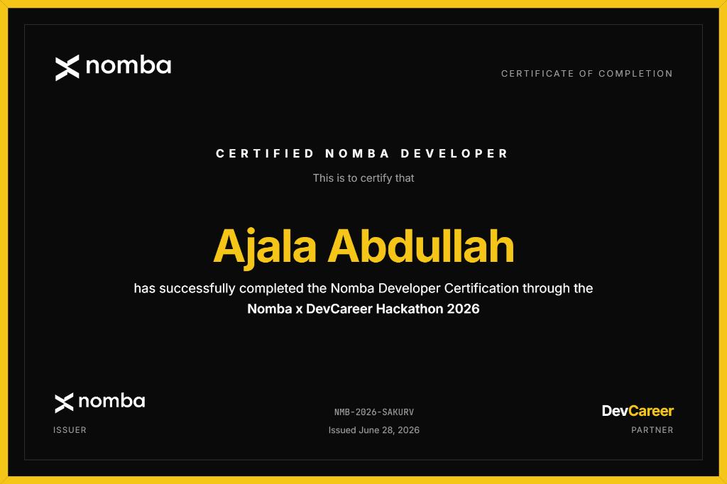 Certified Nomba Developer Certificate