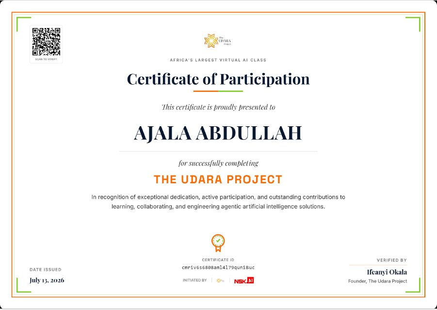 The Udara Project Certificate of Participation